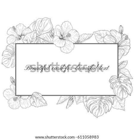 Download Tropical Flowers Palm Leaves Rectangle Frame Stock Vector ...