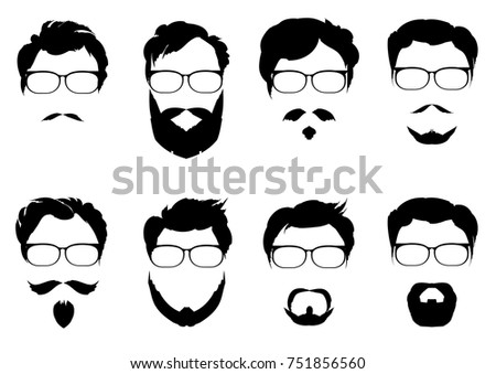 Hipster Detailed Hair Beards Sunglasses Set Stock Vector 