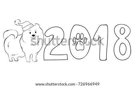 cute pomeranian santa coloring page 2018 stock vector