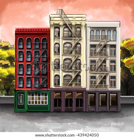 Apartment Building Illustration illustration apartment buildings spaces cafe shop stock Apartment Building Illustration illustration apartment buildings spaces cafe shop stock