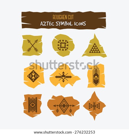 Roughen cut Aztec symbol icons set on white background