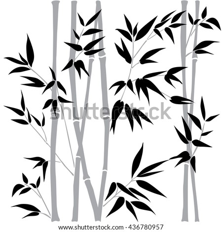 Decorative bamboo branches. Bamboo forest background. Vector Black & White seamless patterns. Interior Design wallpaper.
