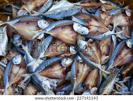 Dried fish, seafood product, salted, Vietnamese food, commonly found in coastal Asian, show at Vietnam open air market