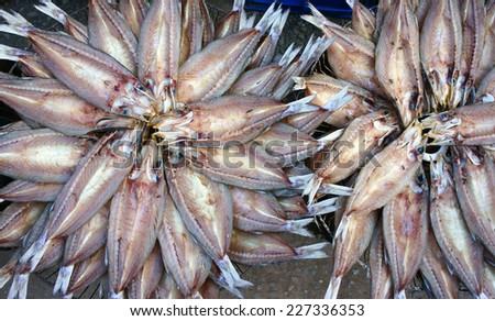 Dried fish, seafood product, salted, Vietnamese food, commonly found in coastal Asian, show at Vietnam open air market