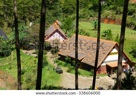 DA LAT, VIET NAM- NOV 9: Cu Lan village at Dalat countryside, hotel and holiday resort among pine jungle, camp on grass field, an eco tourism in nature reserse, Dalat, Vietnam, Nov 9, 2015