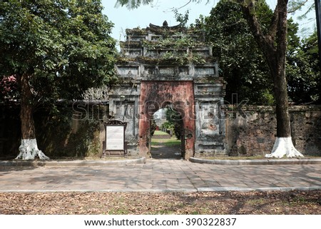 HUE, VIET NAM- FEB 19, 2016: Citadel, an culture heritage with Hoang Thanh (Imperial City),Tu Cam Thanh (Forbidden City), Dai Noi (Inner city), ngo mon (noon gate), ancient architecture in Vietnam