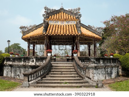 HUE, VIET NAM- FEB 19, 2016: Citadel, an culture heritage with Hoang Thanh (Imperial City),Tu Cam Thanh (Forbidden City), Dai Noi (Inner city), ngo mon (noon gate), ancient architecture in Vietnam