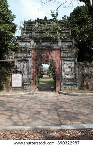 HUE, VIET NAM- FEB 19, 2016: Citadel, an culture heritage with Hoang Thanh (Imperial City),Tu Cam Thanh (Forbidden City), Dai Noi (Inner city), ngo mon (noon gate), ancient architecture in Vietnam