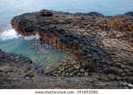 Ganh Da Dia or Ghenh Da Dia or Da Dia Rapids at Tuy Hoa, Phu Yen, Viet Nam, with amazing nature landscape at seaside, fantastic shape make interesting place for Vietnam travel,beautiful panoramic
