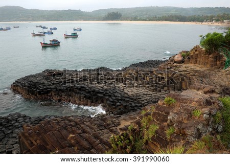 Ganh Da Dia or Ghenh Da Dia or Da Dia Rapids at Tuy Hoa, Phu Yen, Viet Nam, with amazing nature landscape at seaside, fantastic shape make interesting place for Vietnam travel,beautiful panoramic