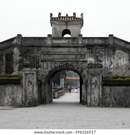 QUANG TRI, VIET NAM- FEB 20, 2016: Quang Tri old citadel, a historic relics of Vietnam war, also national heritage, in dark color and ancient architect