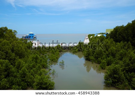 CA MAU, VIET NAM- JULY 16, 2016: Group of tourist travelling Dat Mui, a geography place people walking on breakwater along the beach
