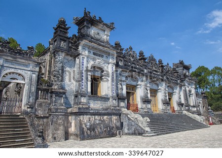 Tomb of Khai Dinh emperor in Hue, Vietnam. A UNESCO World Heritage Site