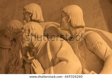 LISBON, PORTUGAL - June 2017 -Detail of The portuguese discoveries monument (padra?o dos descobrimentos). The monument celebrates the Portuguese Age of Discovery in 15th and 16th centuries