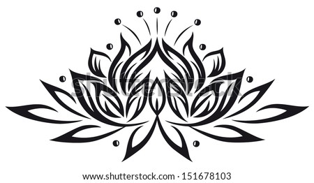 Filigree lotus flower, black vector