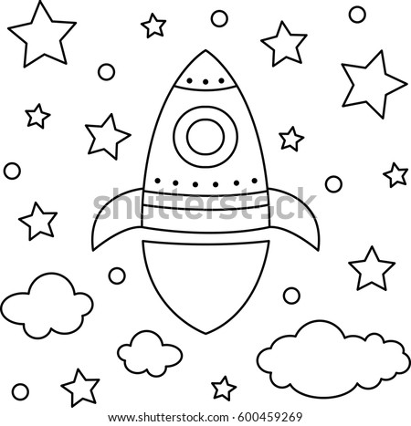 Vector Illustration Rocket Coloring Page 스톡 벡터(사용료 없음) 600459269