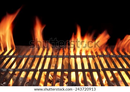Barbecue Fire Grill close-up, isolated on Black Background
