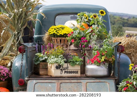 Vintage Truck Carrying Load Of Flowers Vintage Truck Carrying Load Of Flowers