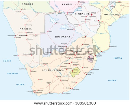 Road Map Southern Africa Stock Vector 308501300 - Shutterstock