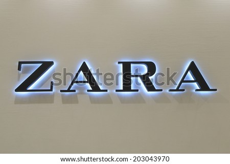 KOBE JAPAN - 2 JUNE, 2014: ZARA shop. ZARA is a Spanish clothing and accessories retailer based in Galicia Spain founded in 1976