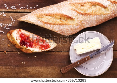 Image result for baguettes with butter and strawberry jam images