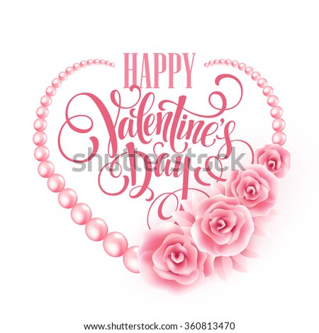 Pink rose and pearls frame. Vector illustration EPS10