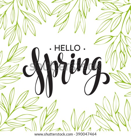 Words Spring with wreath, branches,leaves . Vector illustration EPS10