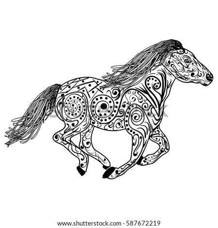 drawing jumping horse zen tangle style stock illustration
