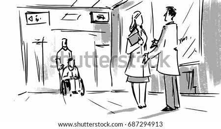 stock vector hospital scene man and woman talking in the hall vector sketch for cartoon or storyboard project 687294913 - The Pakistani Dating London