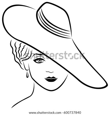 Silhouette Beautiful Woman Elegant Hat Vector Stock Vector 112215449 ...