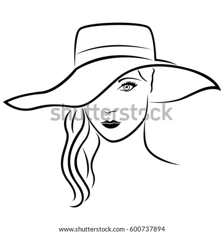 Woman Hat Contour Drawing Stock Vector 524584552 - Shutterstock
