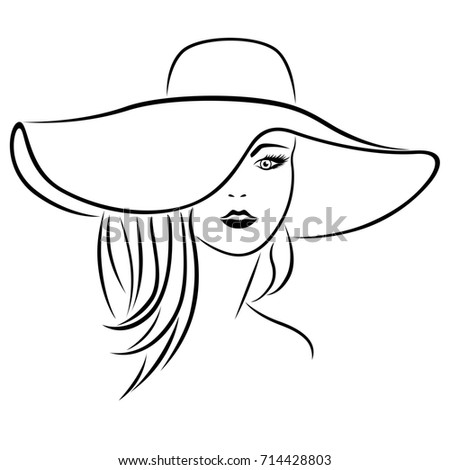 Abstract Attractive Young Women Hat Portrait Stock Illustration ...