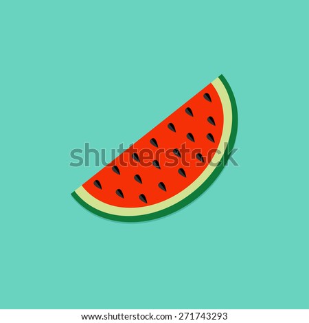 Big watermelon slice cut with seed Flat design icon Summer blue background Vector illustration