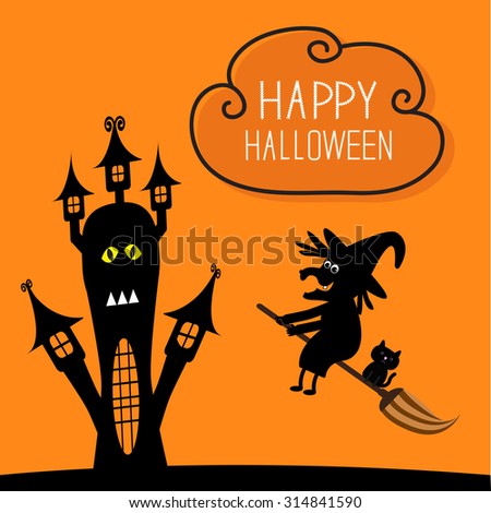 haunted house happy halloween witch and black cat silhouette cloud in the sky orange - Black Cat Silhouette Halloween haunted house happy halloween witch and black cat silhouette cloud in the sky orange - Black Cat Silhouette Halloween