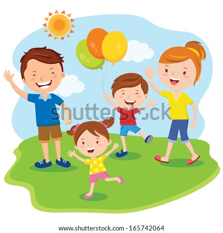 Family day. Happy family outing, fun in the sunny day!