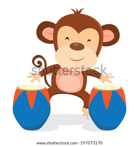 Monkey playing drum - stock vector