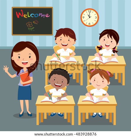 Teacher School Kids Classroom Lesson Vector Stock Vector 483928876 ...