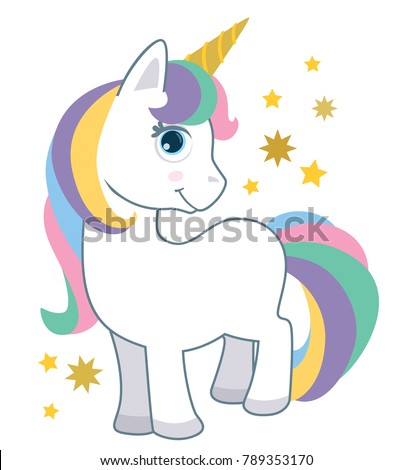 Cute Little Baby Unicorn With Rainbow Hair Isolated On White Cartoon Style Vector Illustration Fantasy Cute Little Baby Unicorn With Rainbow Hair Isolated On White Cartoon Style Vector Illustration Fantasy