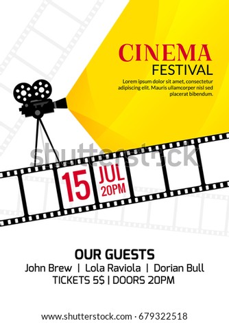 Cinema festival poster template. Vector camcorder and line videotape illustration. Movie festival art background