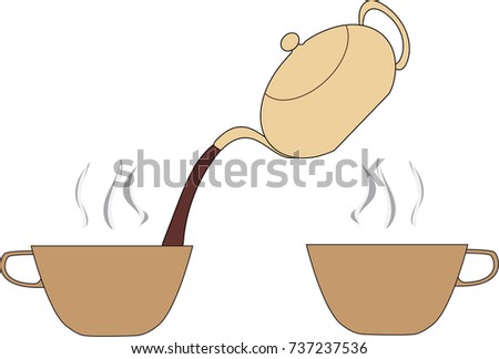 Tea Kettle Or Coffee Pot Pouring Hot Liquid Into Two Ceramic Cups Steam Rises Tea Kettle Or Coffee Pot Pouring Hot Liquid Into Two Ceramic Cups Steam Rises
