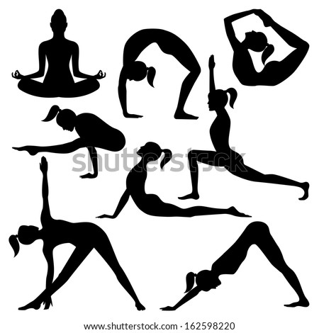 Vector Silhouettes Of Yoga Positions Isolated On A White Background Vector Silhouettes Of Yoga Positions Isolated On A White Background