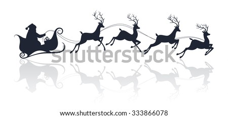 Santa Claus silhouette riding a sleigh with deers. Vector illustration