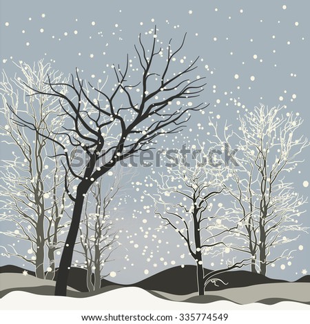 Vector Winter Scene Forest Background Fantasy Stock Vector 335774549