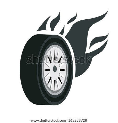 a black tire with white steel burning out - stock vector