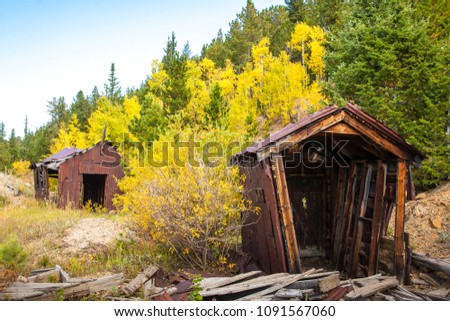 Historic Mining Buildings Near Rocky Mountain Stock Photo Royalty