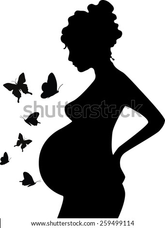 vector illustration of silhouette of pregnant woman and butterflies