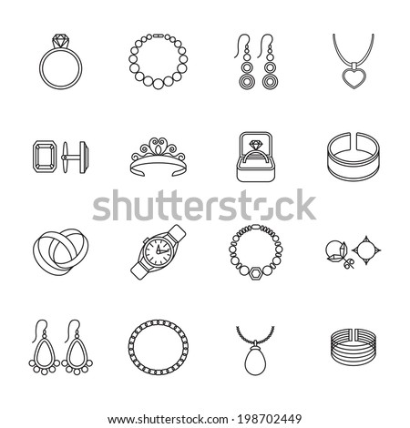 Jewelry Outline Icons Set Bracelet Ring Stock Vector 198702449 ...