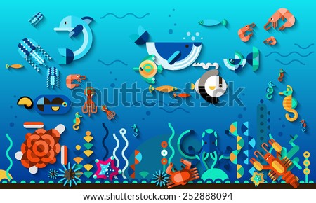 Tropic lagoon underwater world life concept with bright exotic sea fishes vector illustration