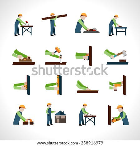 Carpenter Icons Set With Carpentry And Woodwork Tools Isolated Vector Illustration Carpenter Icons Set With Carpentry And Woodwork Tools Isolated Vector Illustration