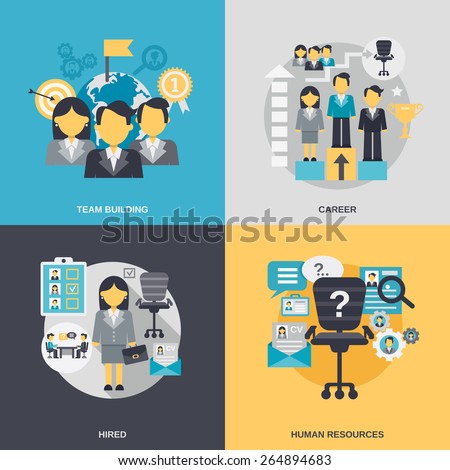 Human resources design concept set with team building career hired person flat icons isolated vector illustration